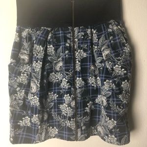 Blue floral zip front skirt